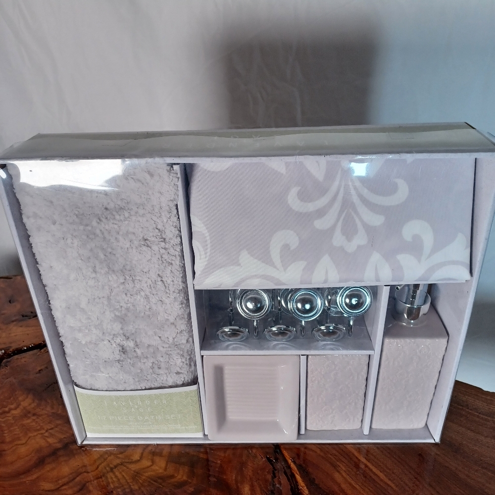Lavender  + Sage 17 Pc.  Bathroom Set